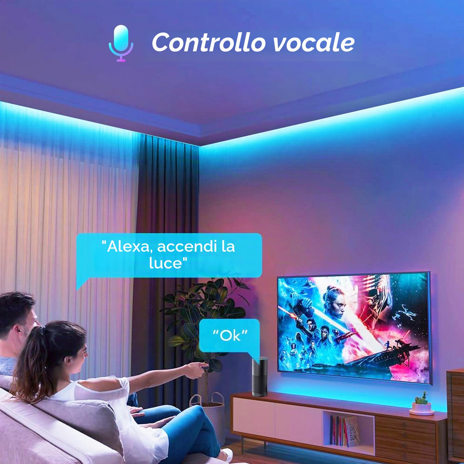 10M WiFi Striscia LED RGB COB luminosa LED, 24V Striscia LED COB RGB dimmerabile con telecomando e alimentatore, striscia luminosa LED ad alta densità 576LEDs/M,compatibile con Alexa, Google home