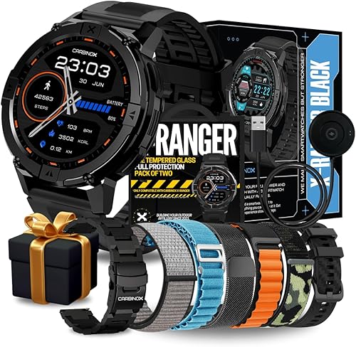 CARBINOX X-Ranger Smart Watch Ultimate Pack (responderhacer llamadas), rastreador de actividad física IP69K impermeable, compatible con Android e