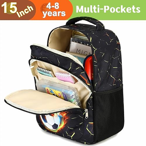 Miniatura 6 de LOIDOU Mochila para niños de fútbol y preescolar, mochila escolar de 16 pulgadas para niños de 3 a 8 años