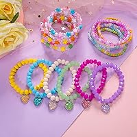 Vista 4 de PinkSheep Bracelets for Kids Girls Pearl Bead Bracelets Teen Jewelry Set Party Favor Costume Princess Pretend Play,Beaded Stretch Charm Bracelet Set