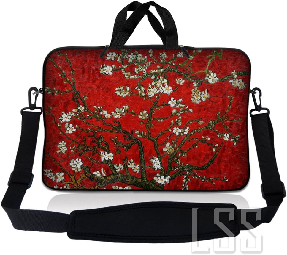 Laptop Sleeve Bag Carrying Case w/Handle & Adjustable Shoulder Strap & Matching Skin Sticker Compatible with 15" 15.4" 15.6" Dell, Asus, Acer - Red Almond Trees