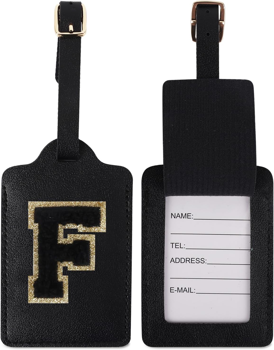 2Pack Initial Letter Luggage Tag Set for Suitcases,Monogrammed Suitcase Luggage Identifier Name Tag,PU Leather TSA Approved Luggage Tags for Men Women Kids Luggage Handbags Schoolbags(2 Black-Black F) F 2pcs-black/Blackletter