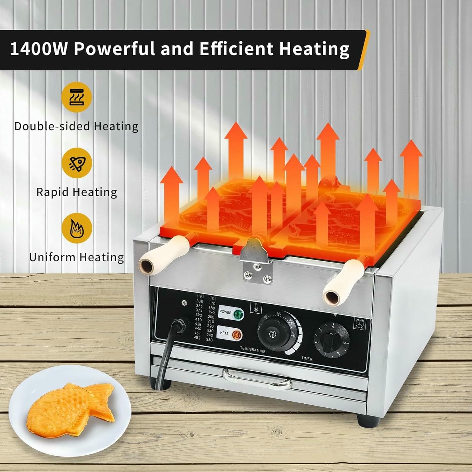 Appareil à gaufres Taiyaki en Forme de Poisson (Lot de 3), 1400 W, gaufrier électrique antiadhésif Professionnel, idéal pour Les fêtes, Les cafés et Les Salons de,