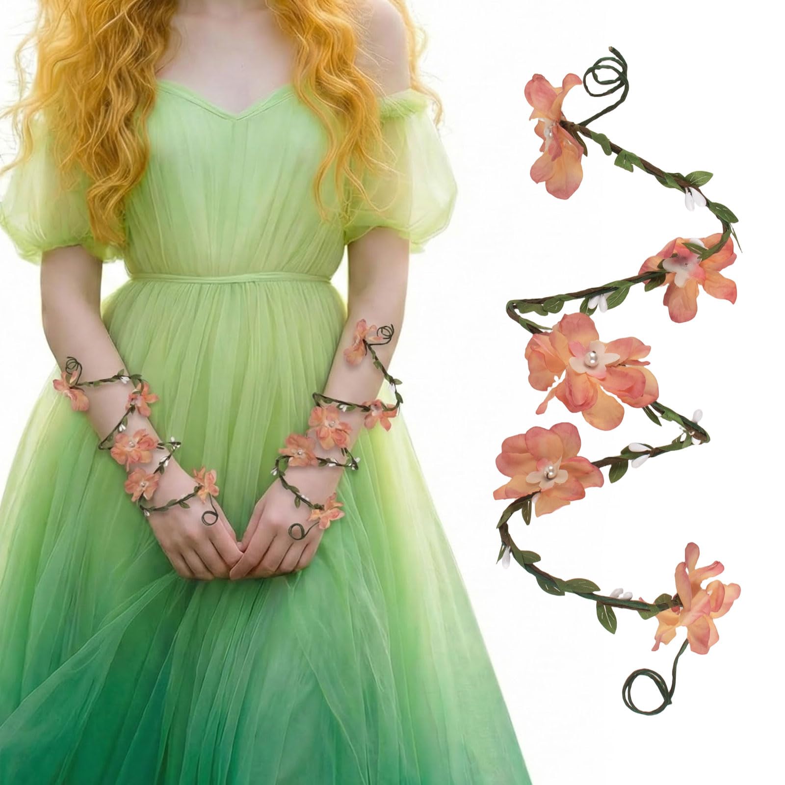 2 piezas de disfraz de hada de flores rosas para mujer, disfraz de elfo del bosque, accesorios de disfraz para Navidad, cumpleaños, Pascua, suministros de fiesta