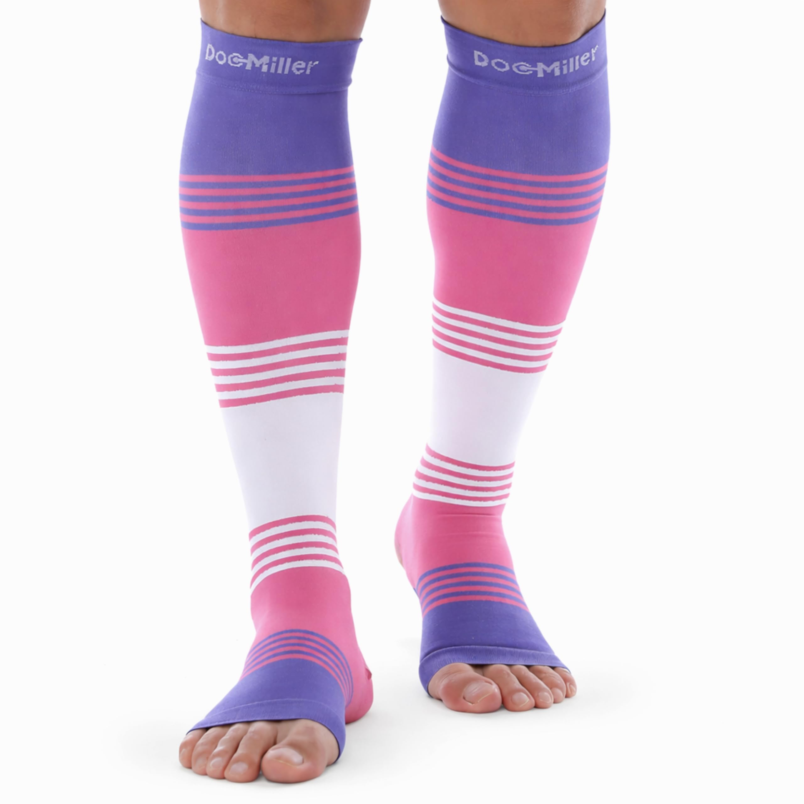 Doc Miller Open Toe Compression Socks for Women & Men – 20–30 mmHg Knee High Compression for Swelling, Varicose Veins & Leg Pain – Wide Calf Toeless Design for Work, Travel & Everyday Wear - 1 Pair