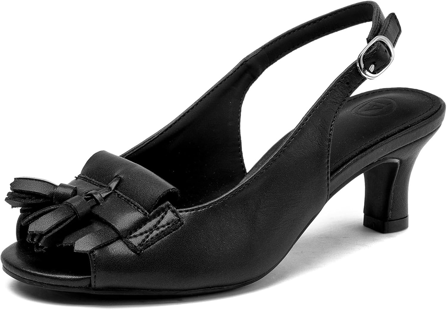 DADAWEN Women’s Slingback Kitten Heels Tassels Peep Toe Pumps Wedding Party Dress Shoes
