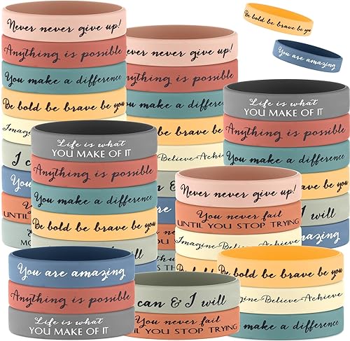 Sieral 50 pulseras inspiradoras de goma motivacionales, regalos de agradecimiento a granel para estudiantes, mujeres y hombres, pulseras de silicona