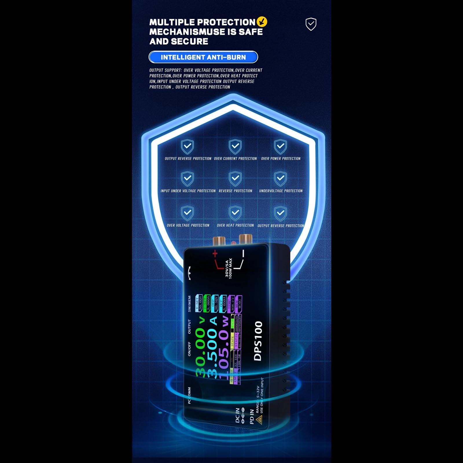 Fuente de alimentación conmutada Ajustable de precisión de 100 W con Pantalla LCD 30 V 5 A Regulador de Voltaje Ajustable de 100 W Fuente de alimentación Variable para electrónica