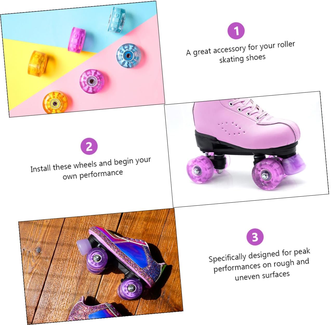 TOYANDONA 4pcs Roller Skate Wheels Glowing Colorful Pu Outdoor Replacement Wheels for Quad Skates, Ice Skating Accessories Set for Recreational Skaters