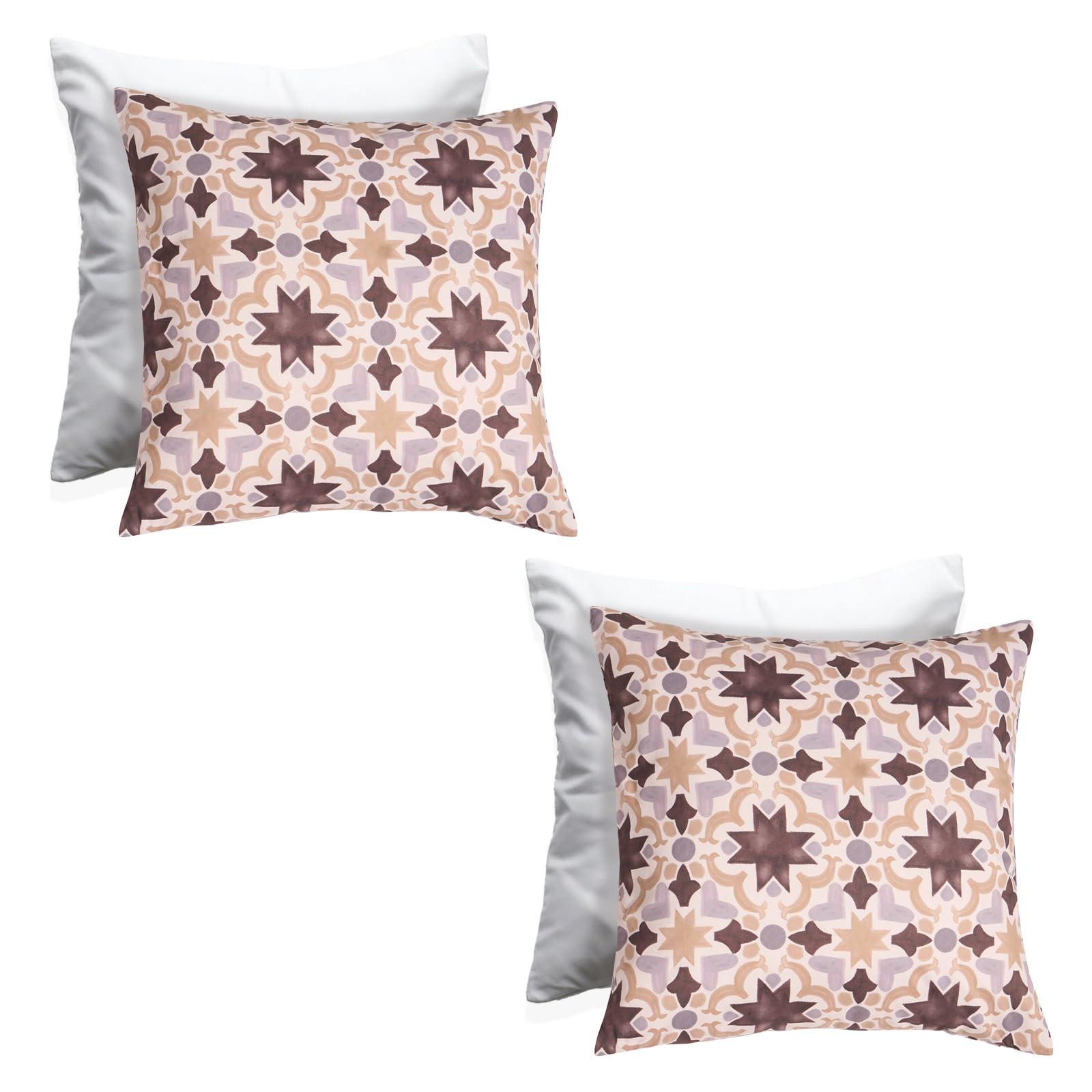 OHS Outdoor Cushions Waterproof Filled 45 x 45cm Set of 2 Decorative Tile Print Patio Garden Cushions with Covers Included Soft Home Decor Outdoor Bench Cushion with Invisible Zipper, Natural