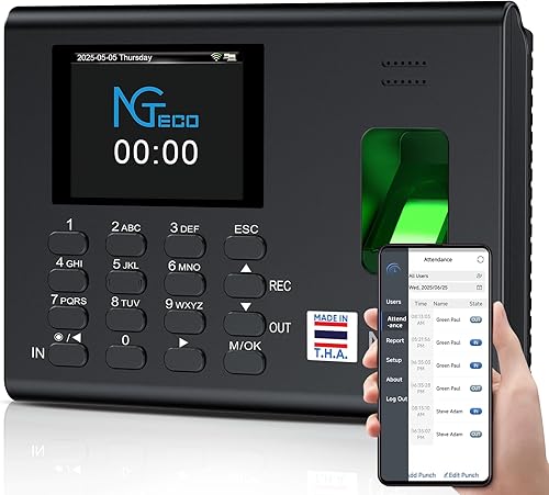Miniatura 10 de NGTeco Reloj de tiempo basado en aplicaciones, reloj de tiempo de huellas dactilares 2 en 1 para empleados pequeñas empresas con punzón automático y