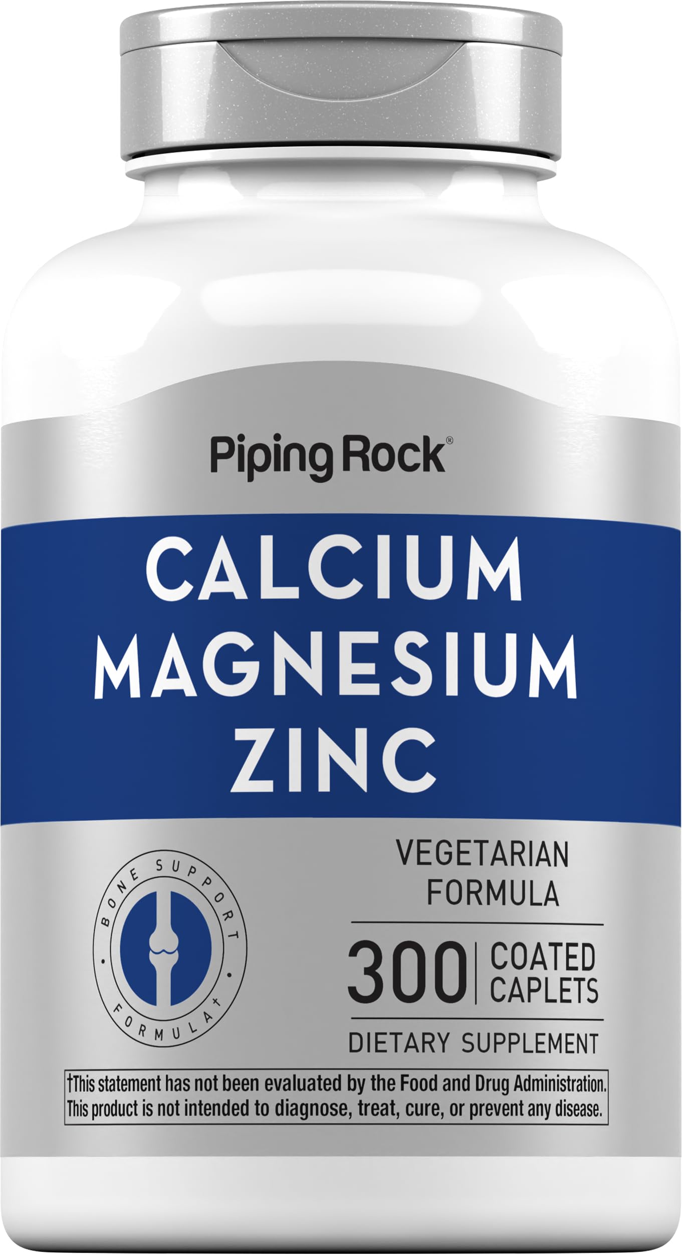 Piping Rock Calcium Magnesium Zinc Supplement | 300 Coated Caplets