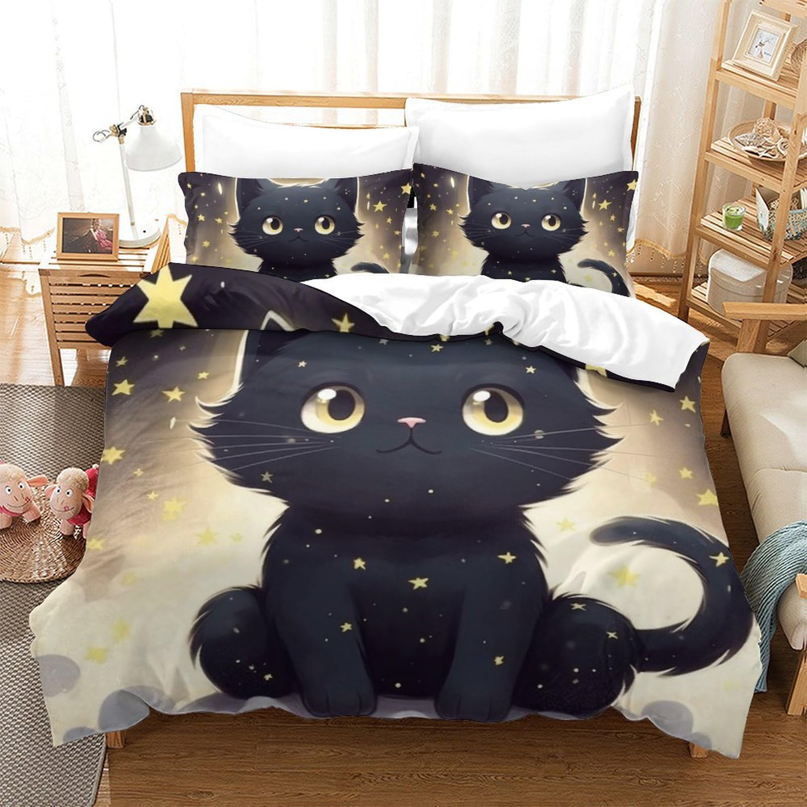 Parure de lit chat 3D King, l'idée cadeau idéale en microfibre respirante pour adolescent