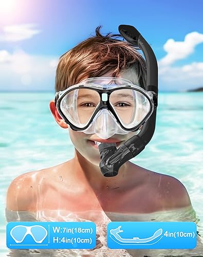 Vista 4 de Gintenco Juego de esnórquel para niños, máscara de buceo para niños como gafas de natación unisex, máscara de buceo antivaho y juego combinado