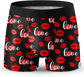 Mens Funny Boxer Briefs, Novelty Underwear Breathable Stretch Boxers Lip Print Shorts Gag Gift for Men Valentines Day L