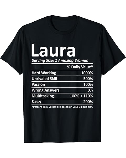 Custom Girl Women Mom Fun Birthday Nutrition Facts Laura Personalized Name Funny Idea T-Shirt