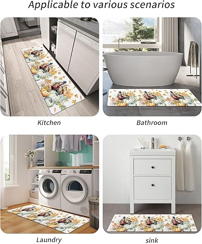 Miniatura 6 de Tapete de baño de pavo de otoño, antideslizante, de secado rápido y absorbente, de tierra de diatomeas, fregadero de cocina, lavable, multicolor,