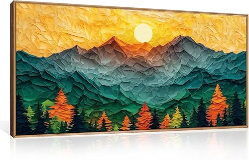 Miniatura 38 de Juego de Arte de Pared de Lienzo Enmarcado de Montaña del Bosque, Pintura de Pared de Cresta Abstracta, Decoración de Pared de Paisaje de Puesta de