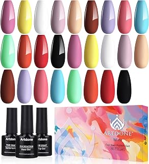 Artdone Gel Nail Polish Set Solid UV Gel 16 Bottles Set Include Top & Matte Top Coat and Base Coat White Pink Yellow Blue Red Colors For All Seasons Neutral Soak Off Manicure Kit For Nail Art