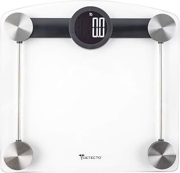 Detecto D185 Glass LCD Digital Body Bathroom Scale, Silver