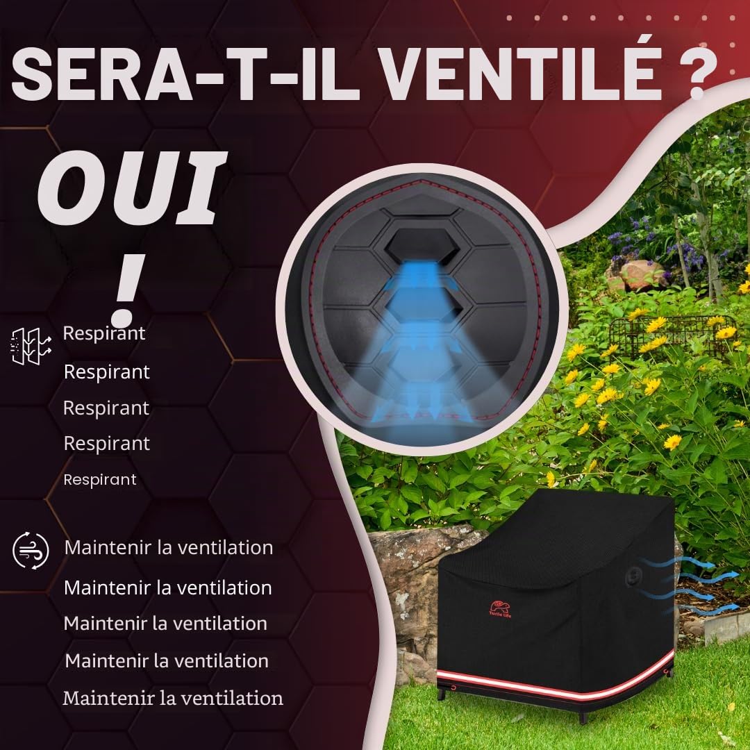 Turtle Life Housse de canapé de terrasse en tissu Oxford imperméable et coupe-vent avec revêtement PVC Noir 94x102x76 cm