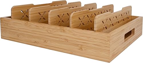 Bandeja de almacenamiento de bambú natural con 5 divisores personalizados, organizador de cajones profundos para cocina, armarios pequeños, oficina