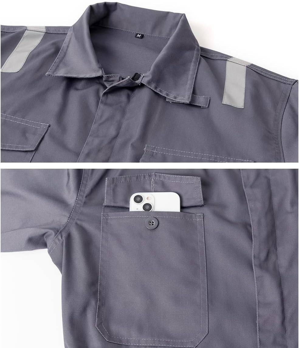 Men's Work Coverall High Visibility Overalls Mechanics Coveralls Workwear Jumpsuit with Multi Pockets