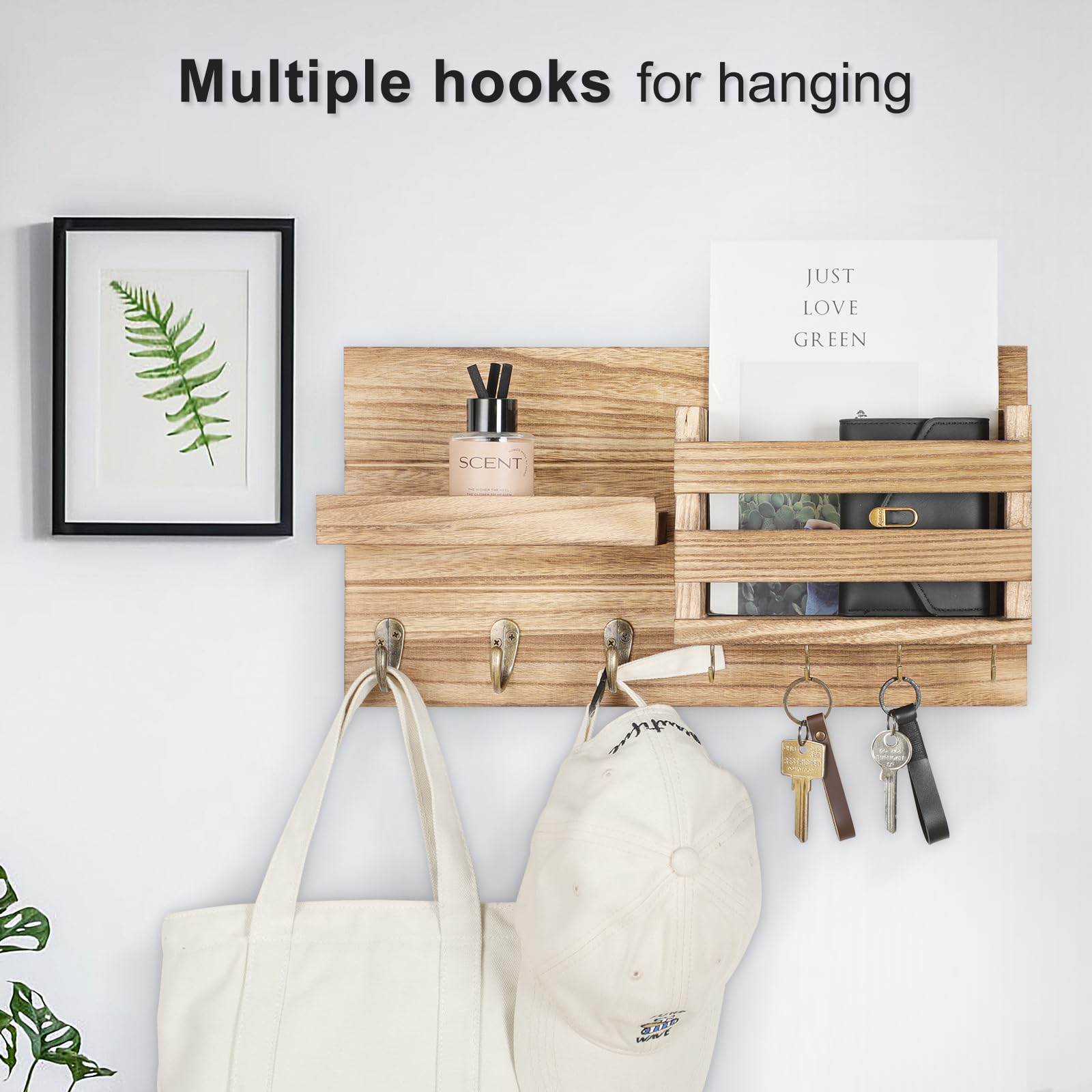 Organiseur Mural Lwenki - Porte-courrier, étagère Et Crochets En Bois Rustique