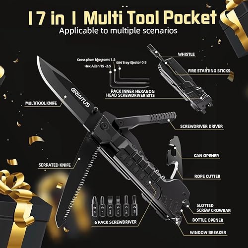 Miniatura 3 de Regalos multiherramienta para hombres, rellenos de calcetines de Navidad para papá de hija e hijo, cuchillo multiherramienta 17 en 1 EDC Gear Cool
