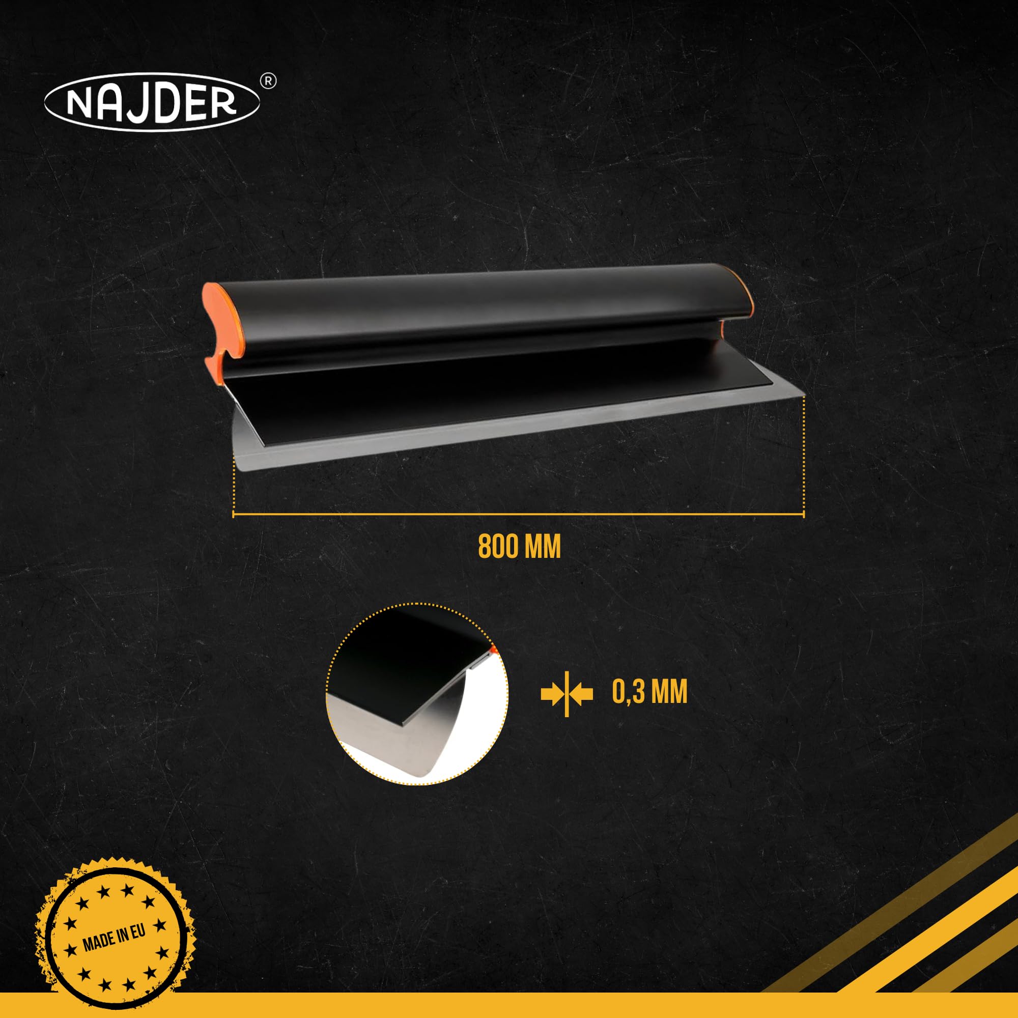 NAJDER Spatola per stucco, coltello per gesso SOLID PROFESSIONAL, spatola per intonaco, acciaio inox 0,3 mm 800 mm, professionale, ideale per intonacare, alta qualità