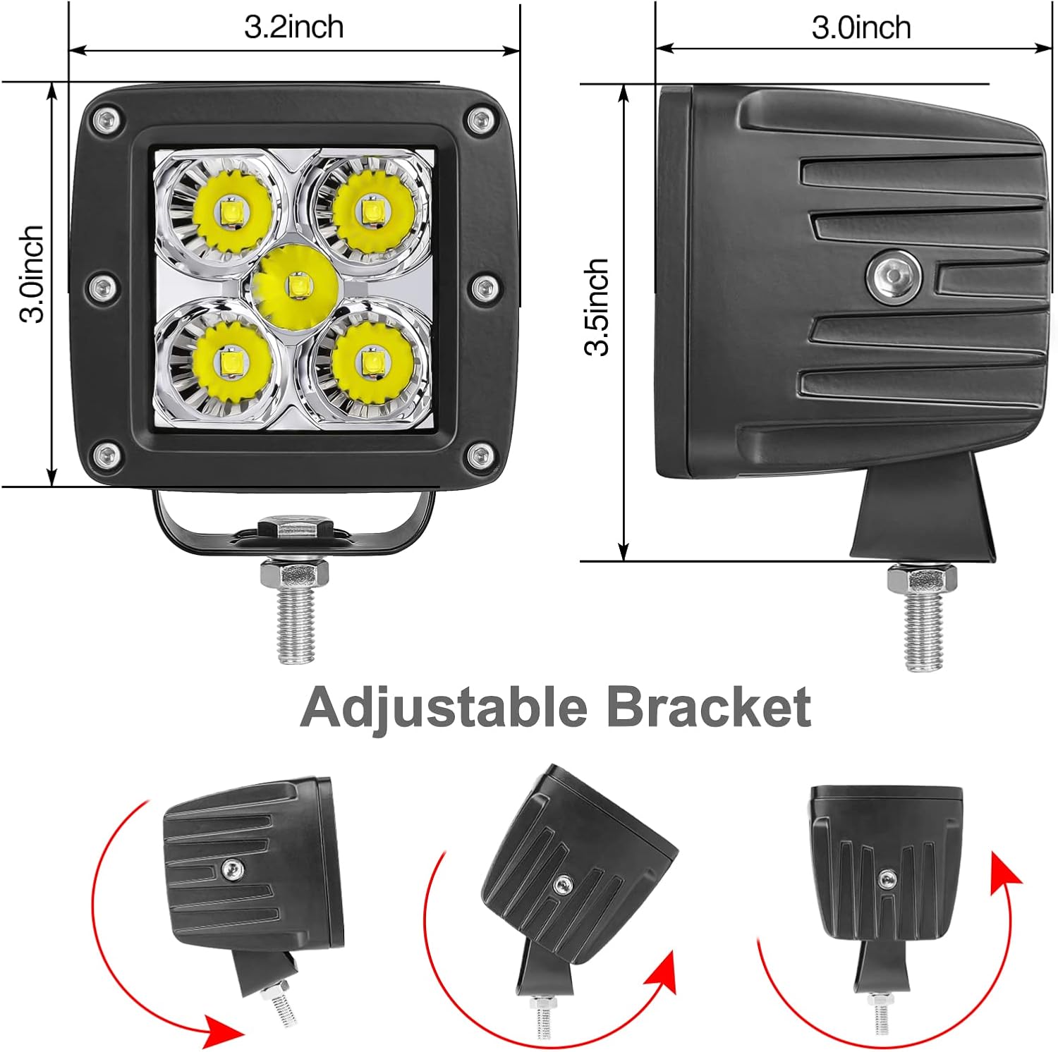LED Pods, RFROAD LIGHTING 2pcs 3" 100W Super Bright LED Driving Lights LED Cube Lights Spot Square Work Lights for Truck Offroad ATV UTV SUV Car Boat