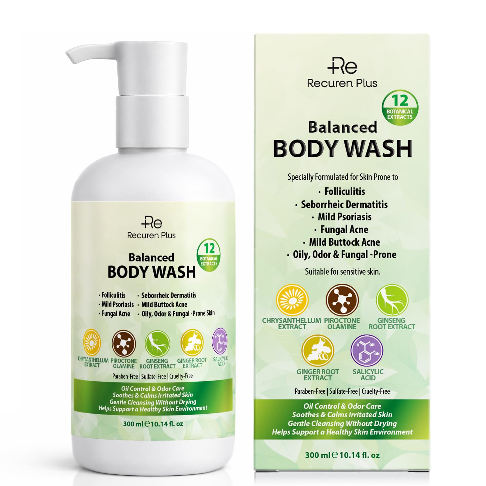 Antifungal Body Wash Antibacterial Soap: Shower Gel for Blemish-Prone & Itchy Skin, Helps Cleanse Skin Prone to Fungal & Irritation-Related Concerns – For Men & Women with 12 Botanical Extracts (300 ml (Pack of 1), Herbal Floral) - 2