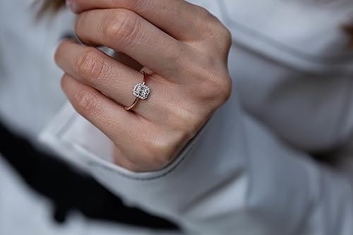 Vista 2 de Anillo de diamantes con circonita cúbica en oro macizo de 14 quilates, anillo de compromiso, anillo de aniversario, anillo de promesa, delicado