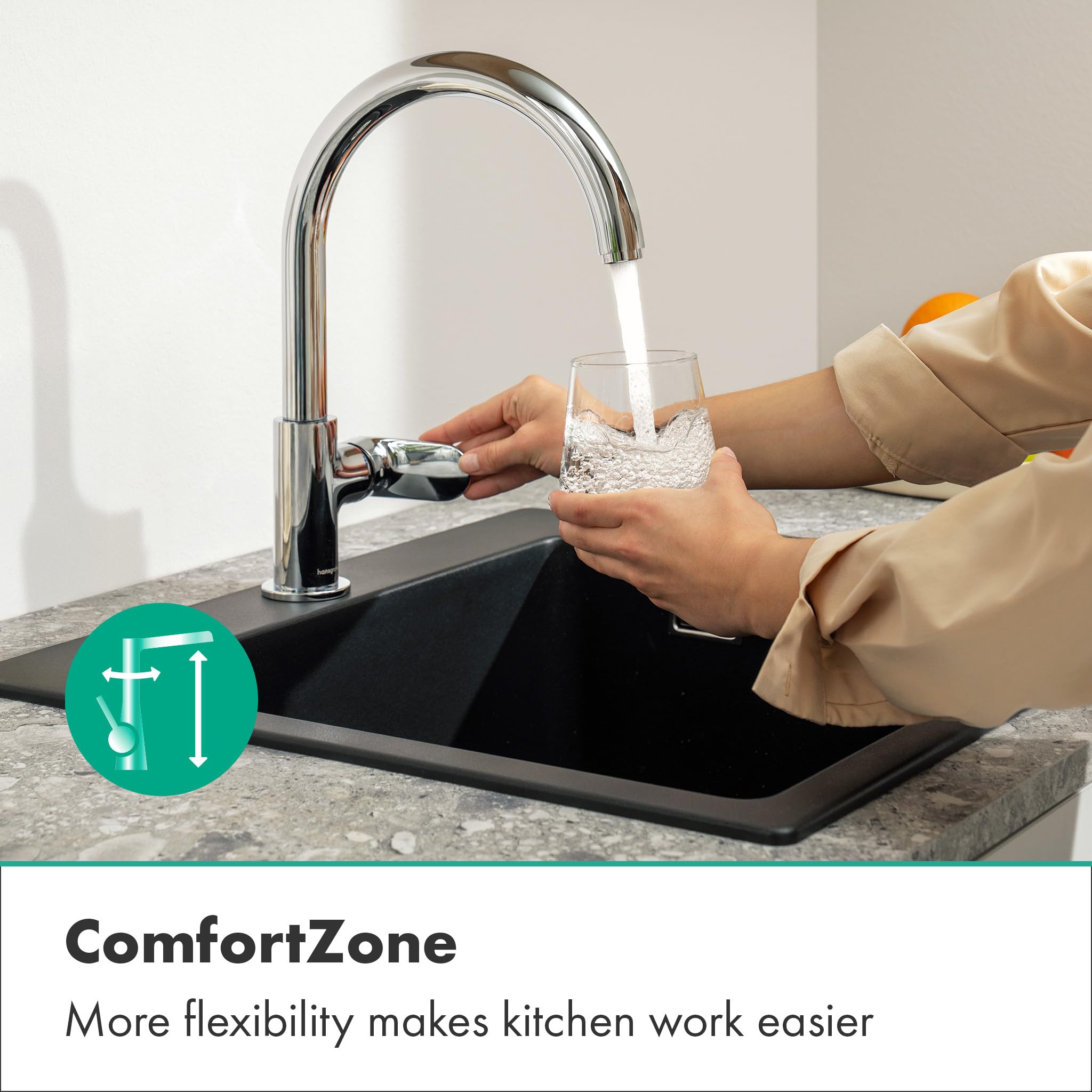 hansgrohe Vernis Blend M35 - Küchenarmatur, 1 Stahlart, Wasserhahn Küche mit Auslaufhöhe 210 mm, Mischbatterie Küche schwenkbar, Chrom