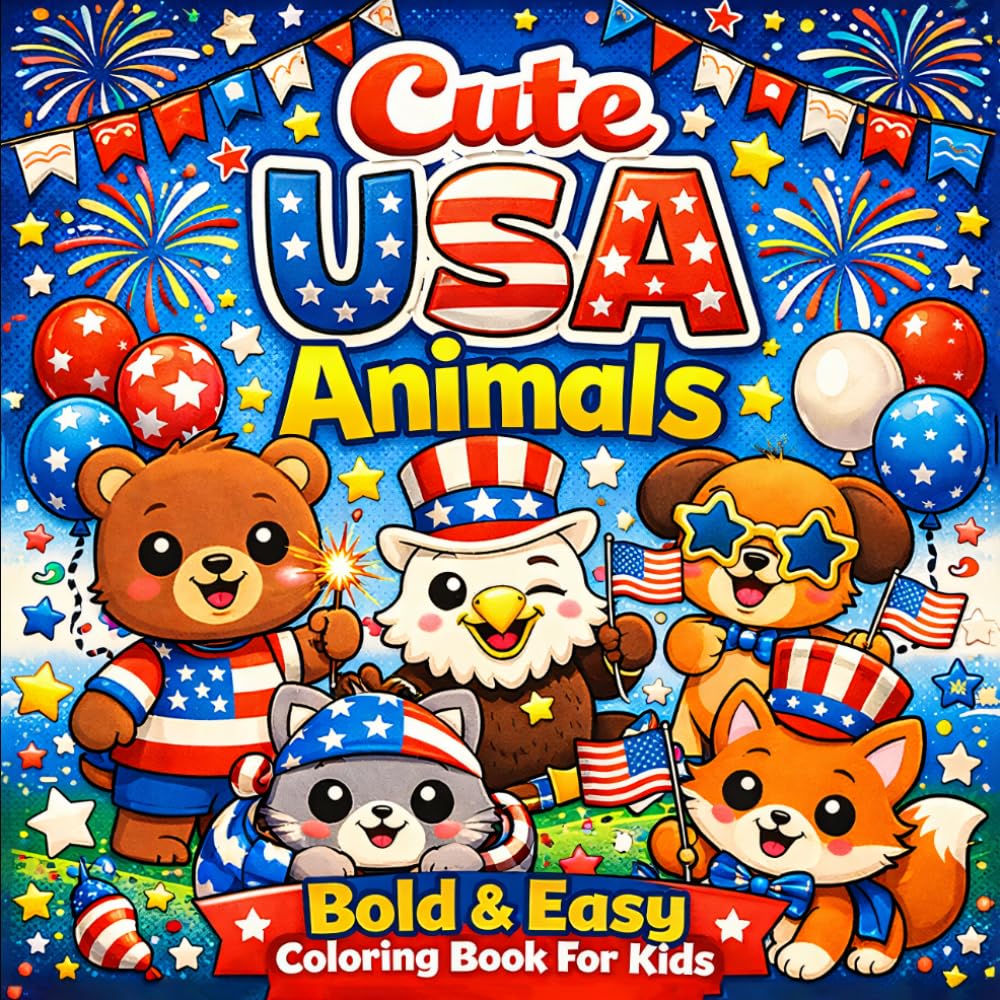 Cute USA Animals: Happy 4th of July Coloring Book for Kids: Fun & Easy Patriotic Animals Coloring Pages for Kids | 4th of July Activity Book with Adorable USA-Themed Designs