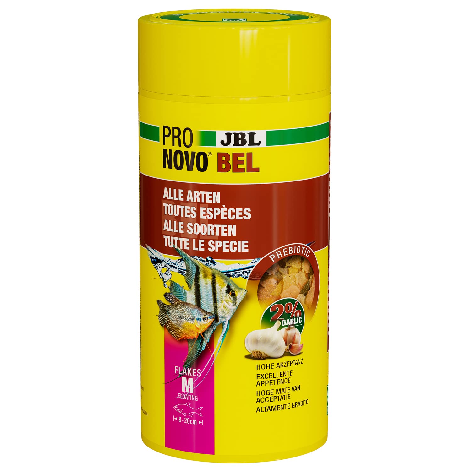 JBL PRONOVO BEL FLAKES, Hauptfutter für alle Aquarienfische von 8-20 cm, Fischfutter-Flocken, Größe M, 1 l