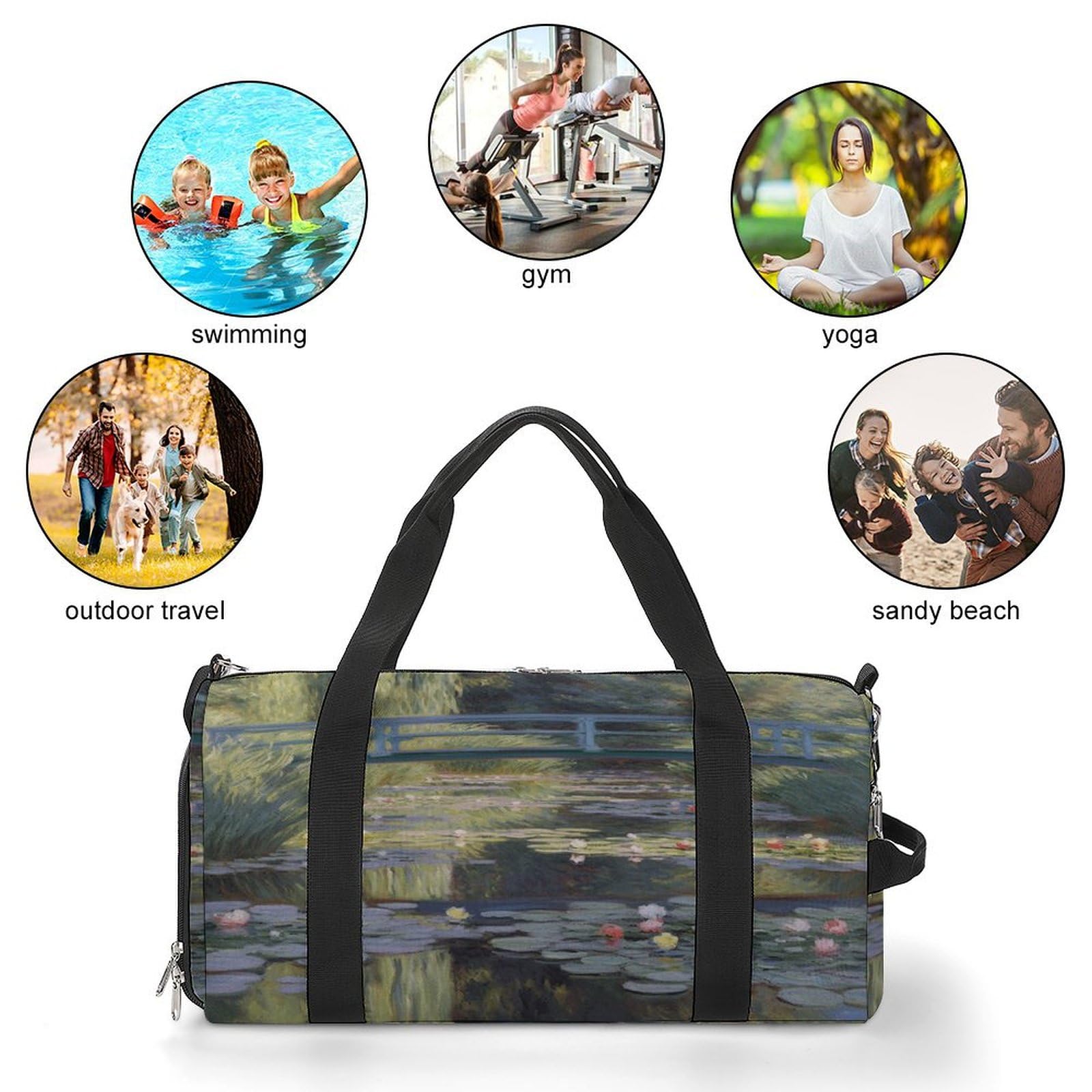 Turnbeutel für Damen und Herren, Wasserlilien-Teich-Druck, wiederverwendbar, Turnbeutel mit Schuhfach, Stil, Einheitsgröße, modern, Stil:, Einheitsgröße, Modern