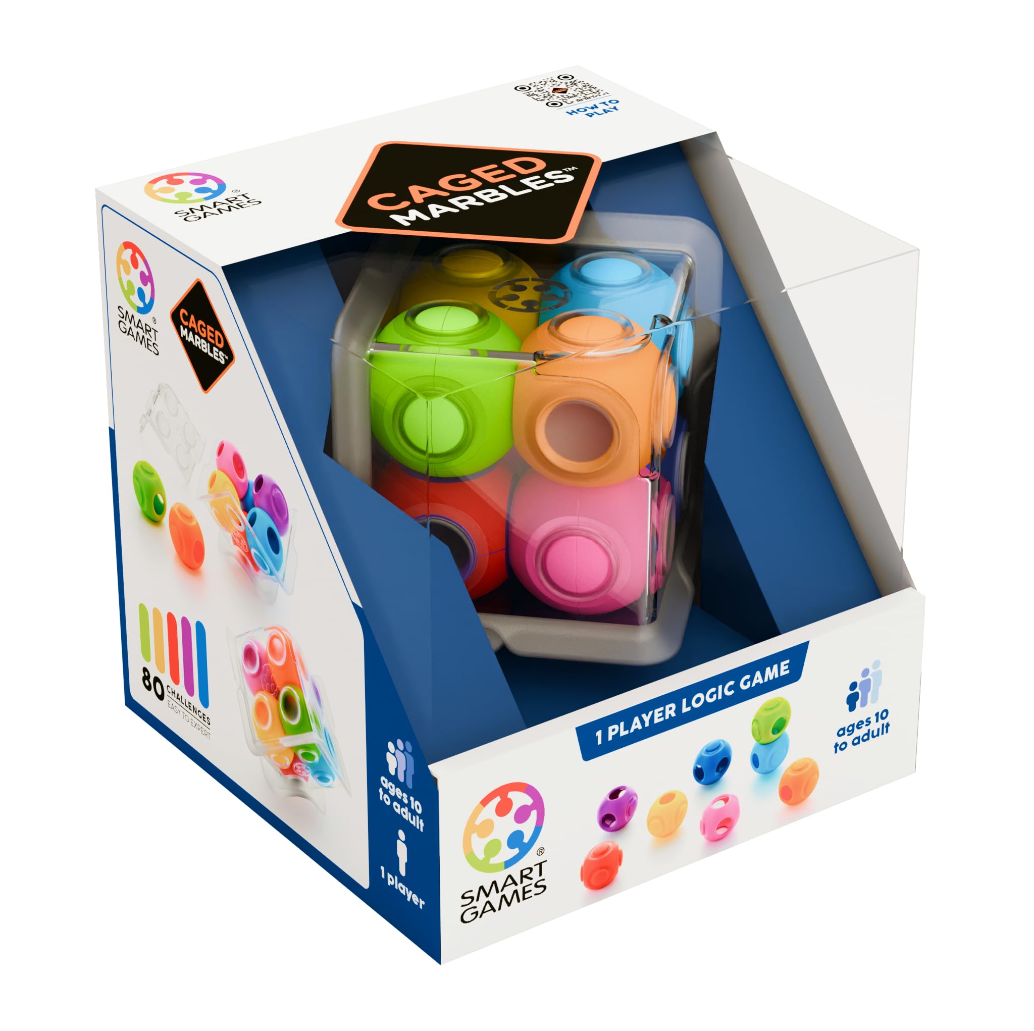 SmartGames - Caged Marbles, 1 Player Cube Puzzle Game, 80 Challenges, Ages 10+