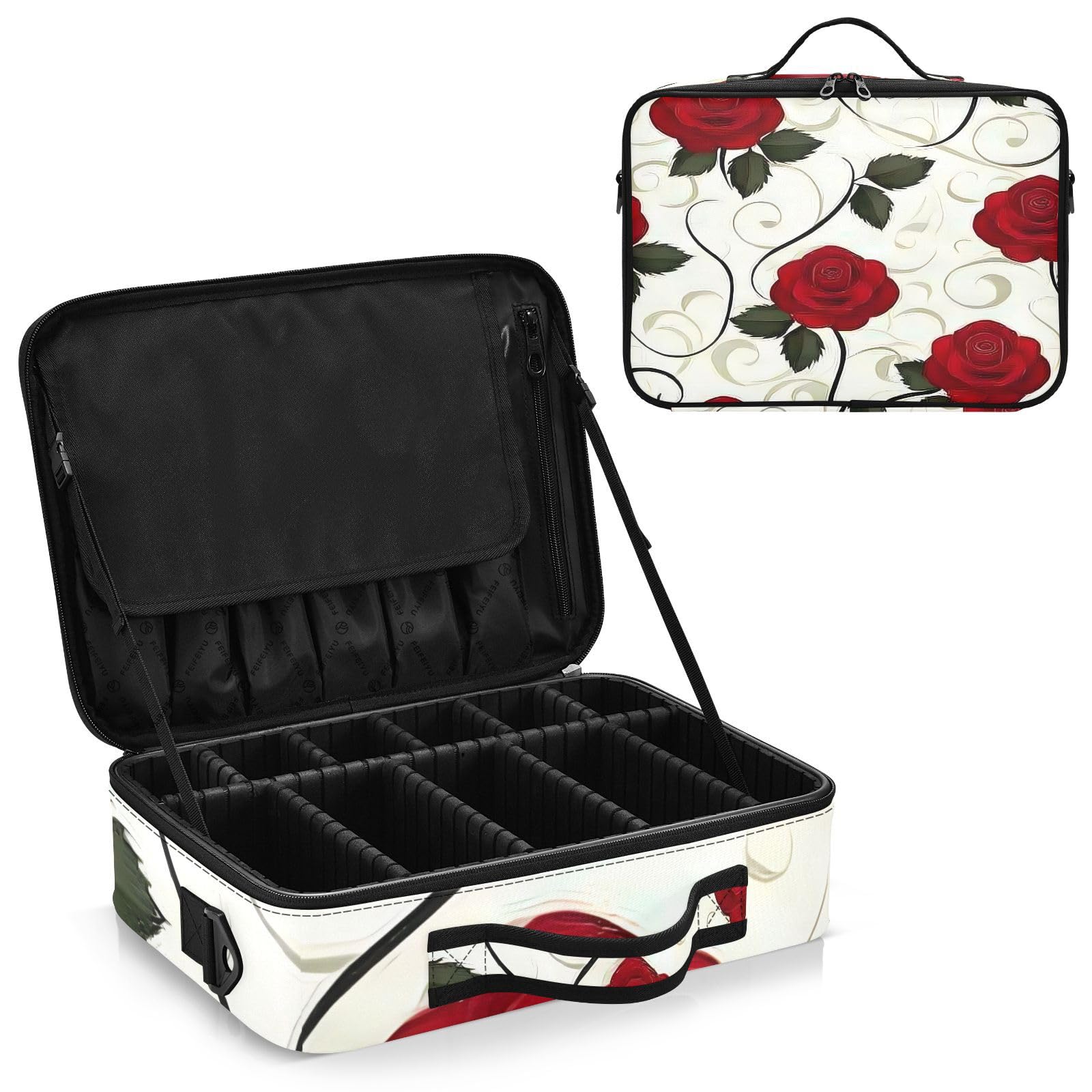 zyrtty Travel Makeup Train Case Flower Color Rose Pattern Cosmetic Organizer Portable Storage Bag with Adjustable Dividers for Cosmetics Brushes Toiletry Jewelry Digital Accessories