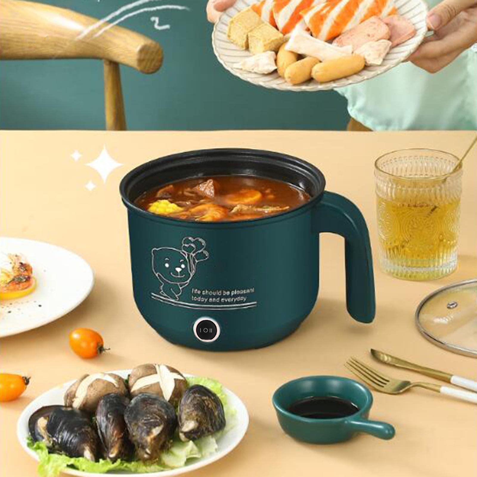 Sharplace Mini Hot Pot Ramen Cooker Antihaft-tragbare elektrische Mehrzweckpfanne für Home Office Dorm, Einzelne Schicht Grün