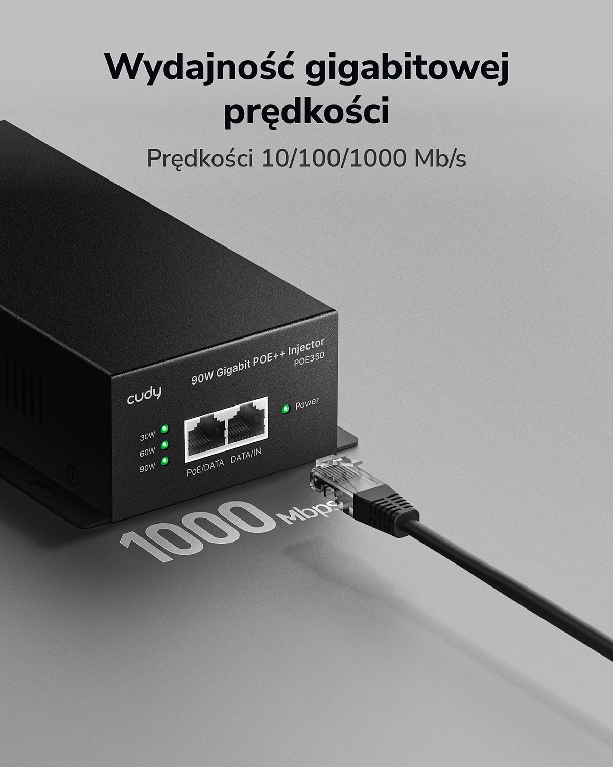 Cudy POE350 90 W Gigabit PoE + wtryskiwacz, adapter Poe 10/100/1000 Mbps, kompatybilny z IEEE 802.3af/at/bt 48 V ~ 52 V, Plug and Play