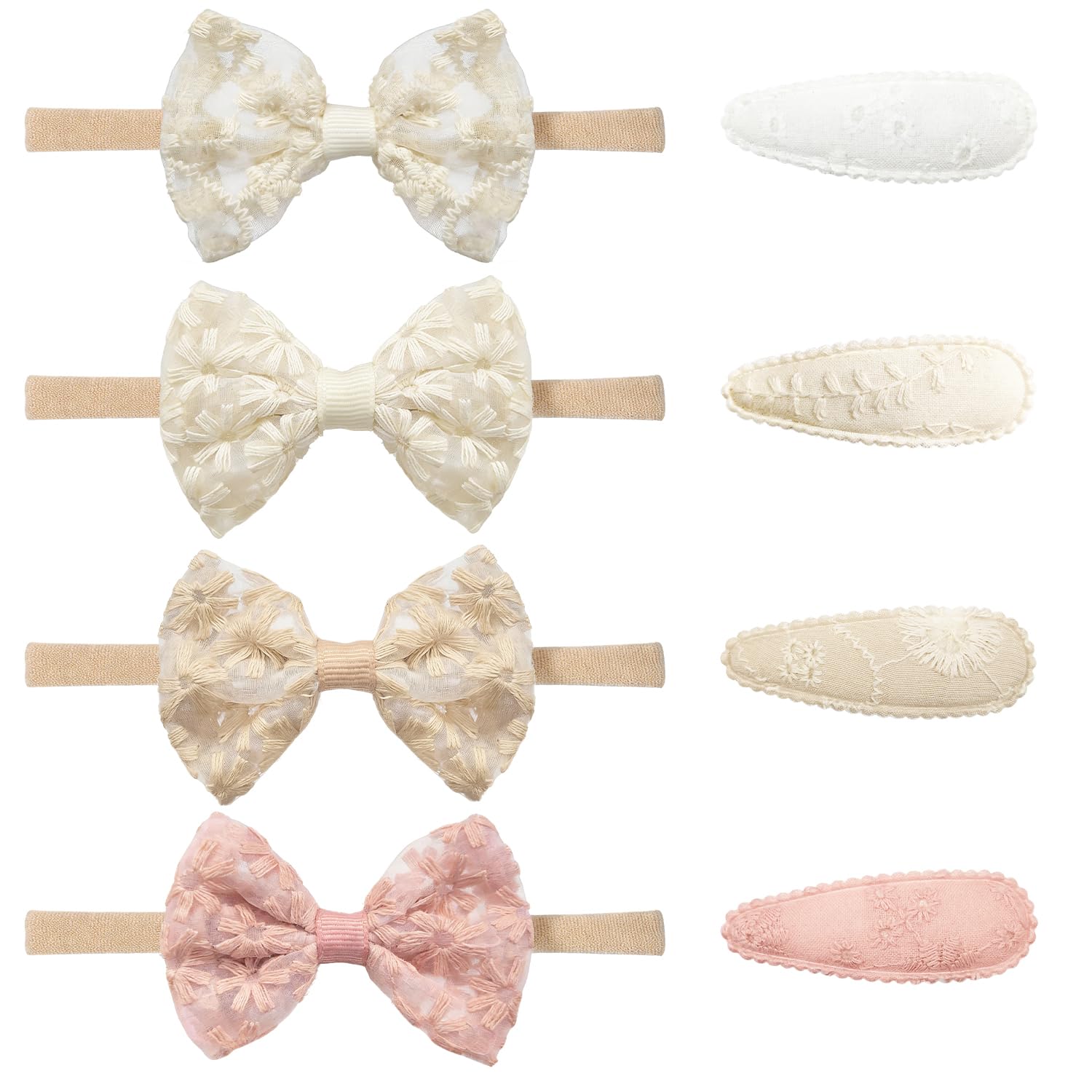 8 Pcs Baby Headband Hair Clips, Baby Bows Headband Elastic Bands Hair Accessories Embroidered Barrettes for Newborn Infant Toddlers Kid Girls