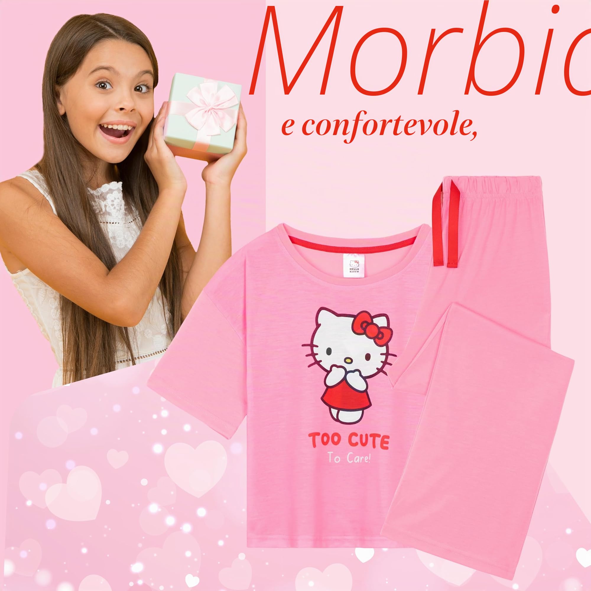 Hello Kitty Pigiama Bambina, Morbida Abbigliamento da Casa Set - Regalo Ragazza (9-10 Anni, Rosa)