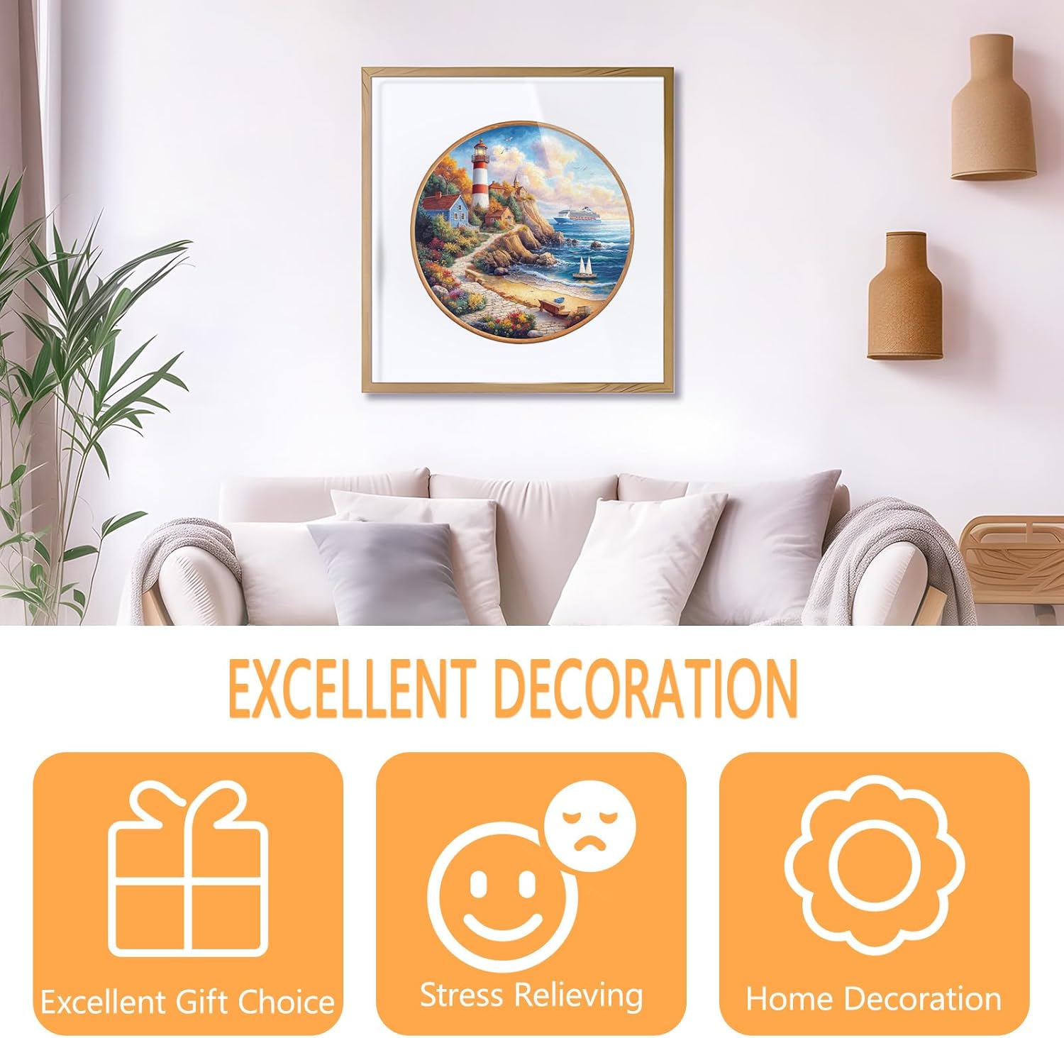 Wooden Puzzles for Adults - Lighthouse Cottage Wooden Puzzle, Unique Shape Wood Jigsaw Puzzle for Adults, Natural Wood Puzzles Adult, Gifts for Family, Wall Art Home Decor (270pcs 13.4 * 13.3in L)