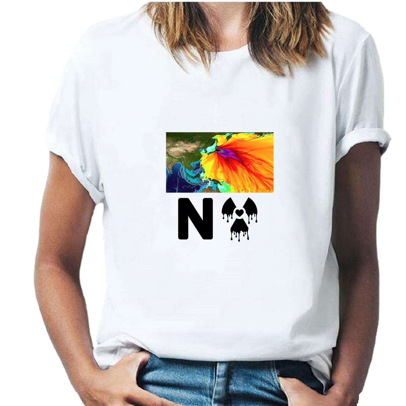 ApendorfProtect The Ocean T Shirt Women Short Sleeve Crewneck Tops Dressy Loose Refusing Nuclear Tee Shirt 2023 Fashion