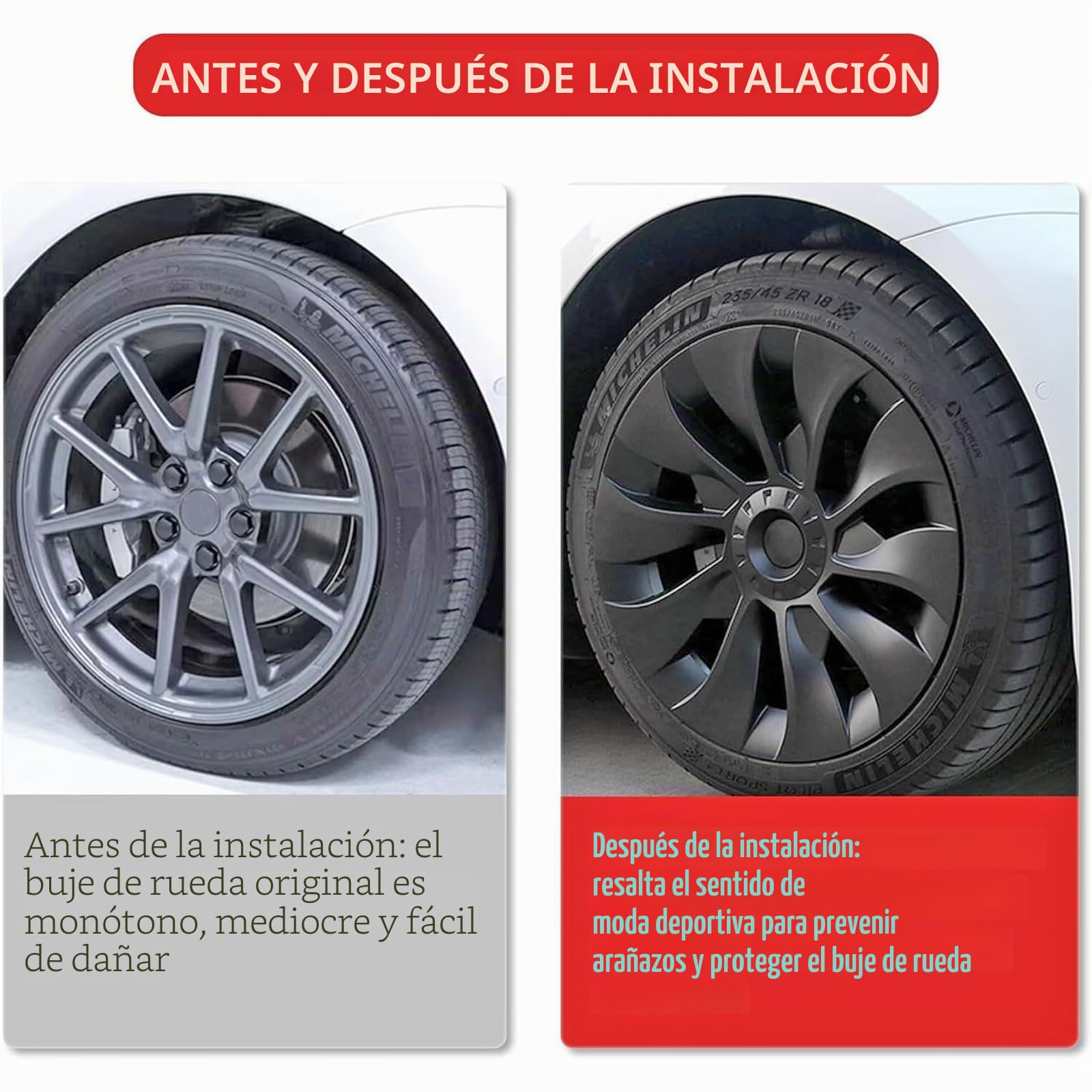 KAVANIC Tapacubos para Tesla Model 3 18 Pulgadas 2017-2023, 4 Unidades | Tapacubos estilo Uberturbine para Tesla Model 3 Ruedas Aero (RWD/AWD), Negro Mate, Diseño Simétrico, Mayor Autonomía