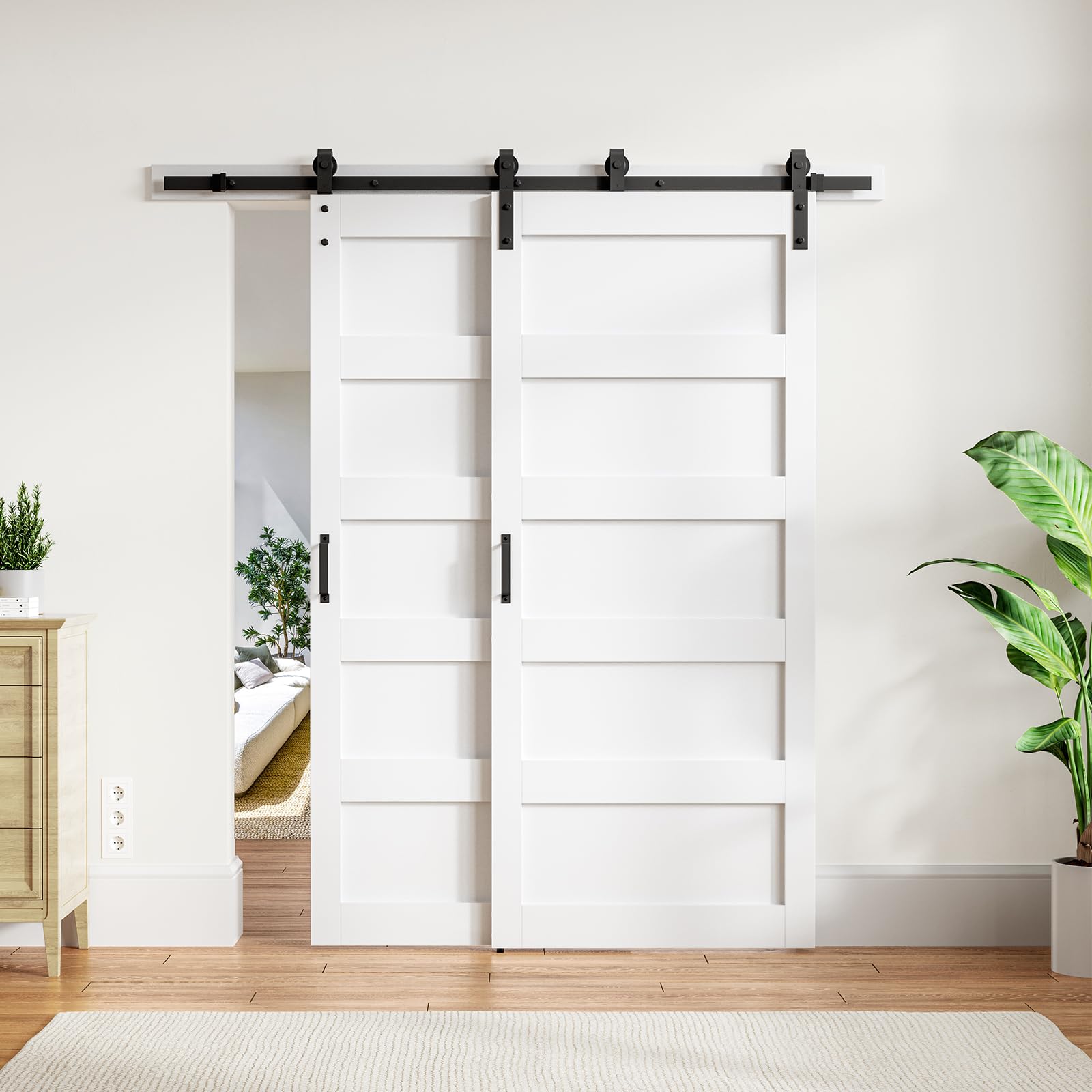 63" x 84"manufactured wood paneled bypass barn door double doors with hardware kits(include 2 set 36" width doors)