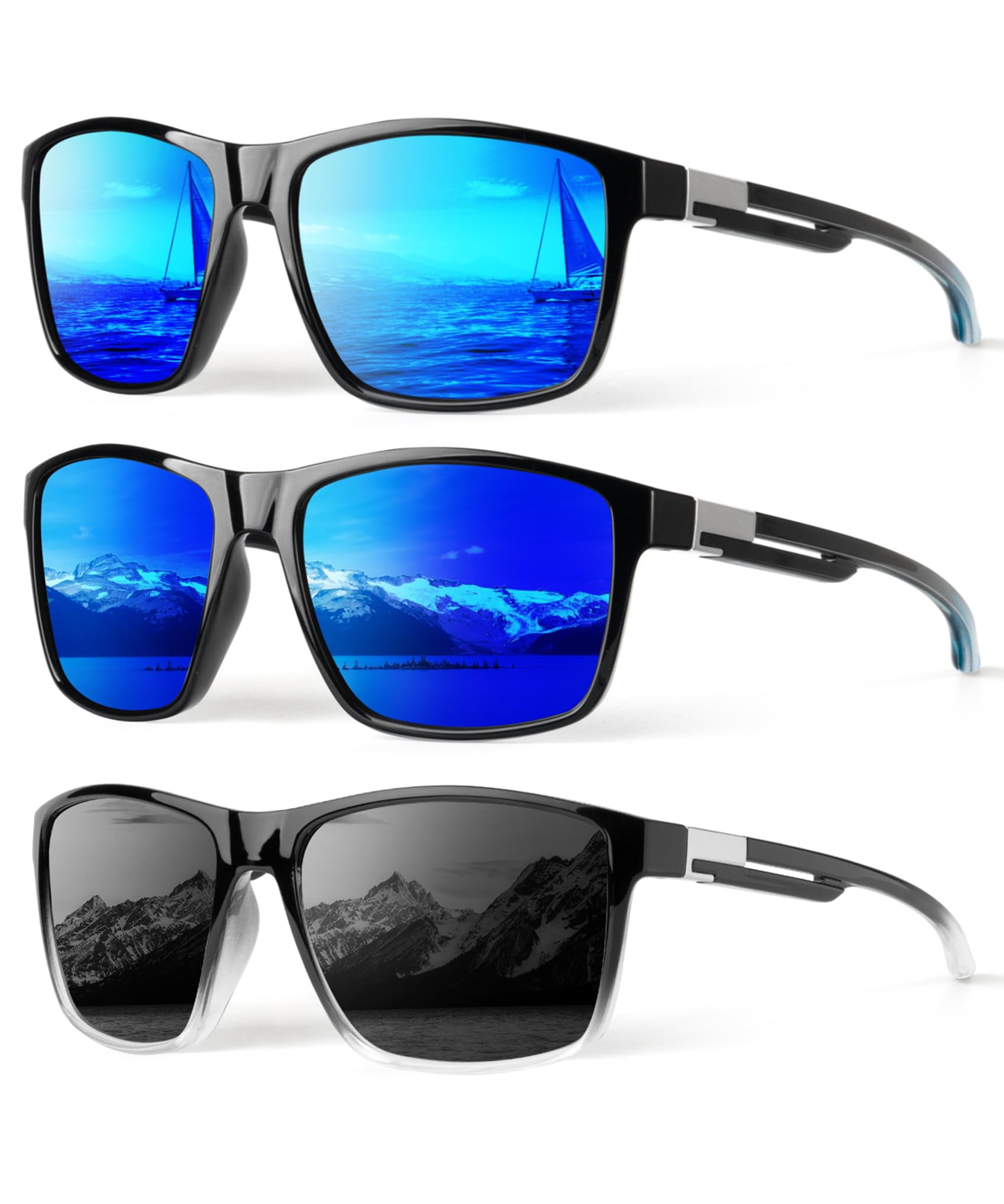 KALIYADI Polarized Sunglasses for Men and Women, Mens Sun Glasses with UV Protection for Driving Fishing Golf (3 Packs)