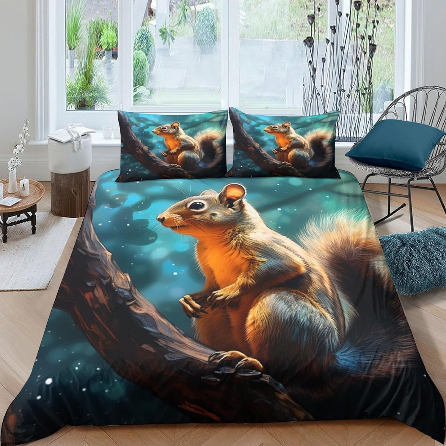 Housse de couette 200x200 écureuil 3D pour une ambiance chalet nature et cocooning