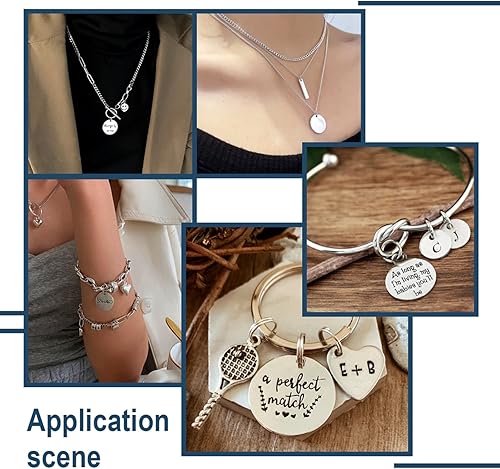 Vista 3 de Pandahall - 60 unidades de etiquetas colgantes de acero inoxidable redondo plano de 3/5 a 1-1/5 pulgadas para fabricación de joyas